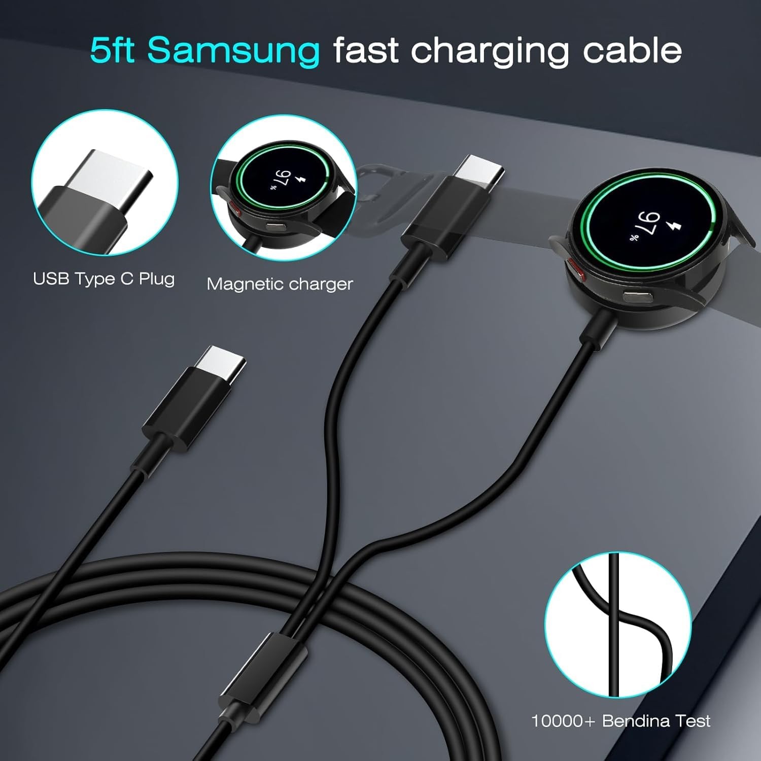 Galaxy Watch Charger Compatible Galaxy Watch 8/7/6/6 Classic/5 Pro/5/4 Classi…