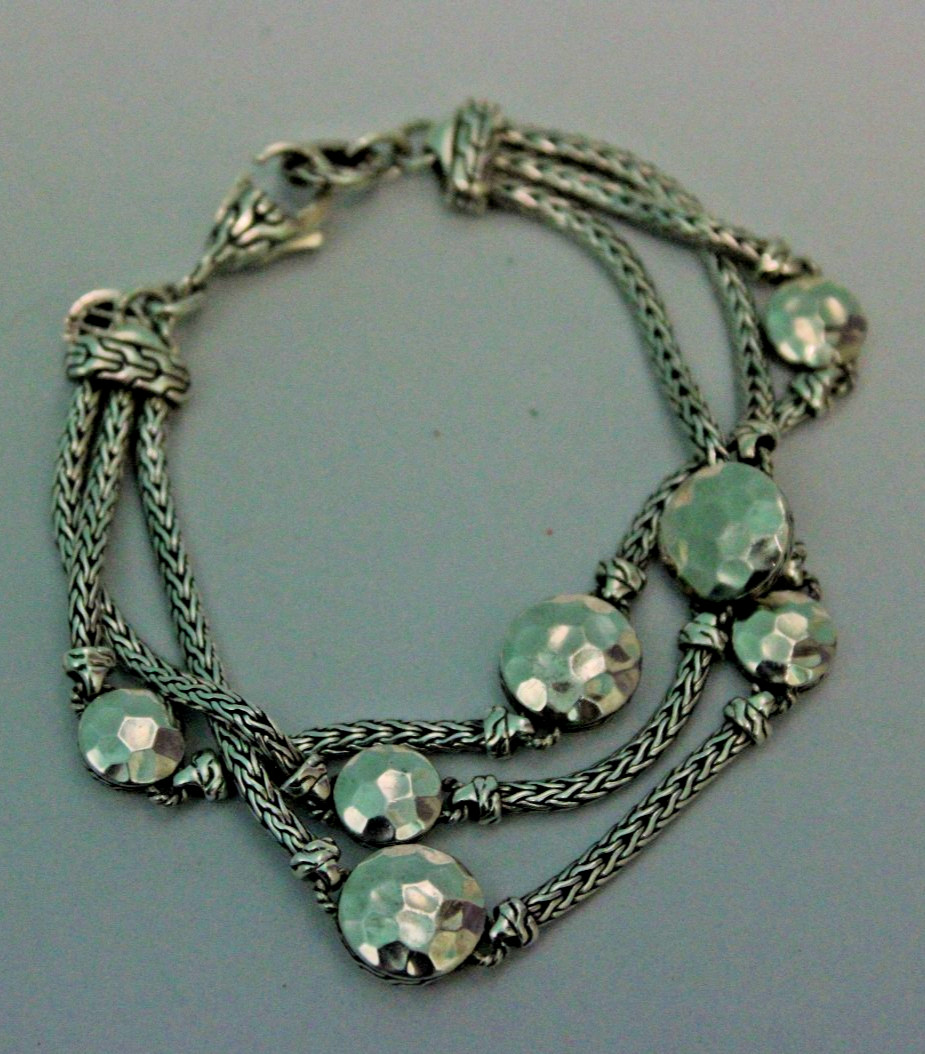 John Hardy Dot Collection Three Row Hammered Station Chain Bracelet