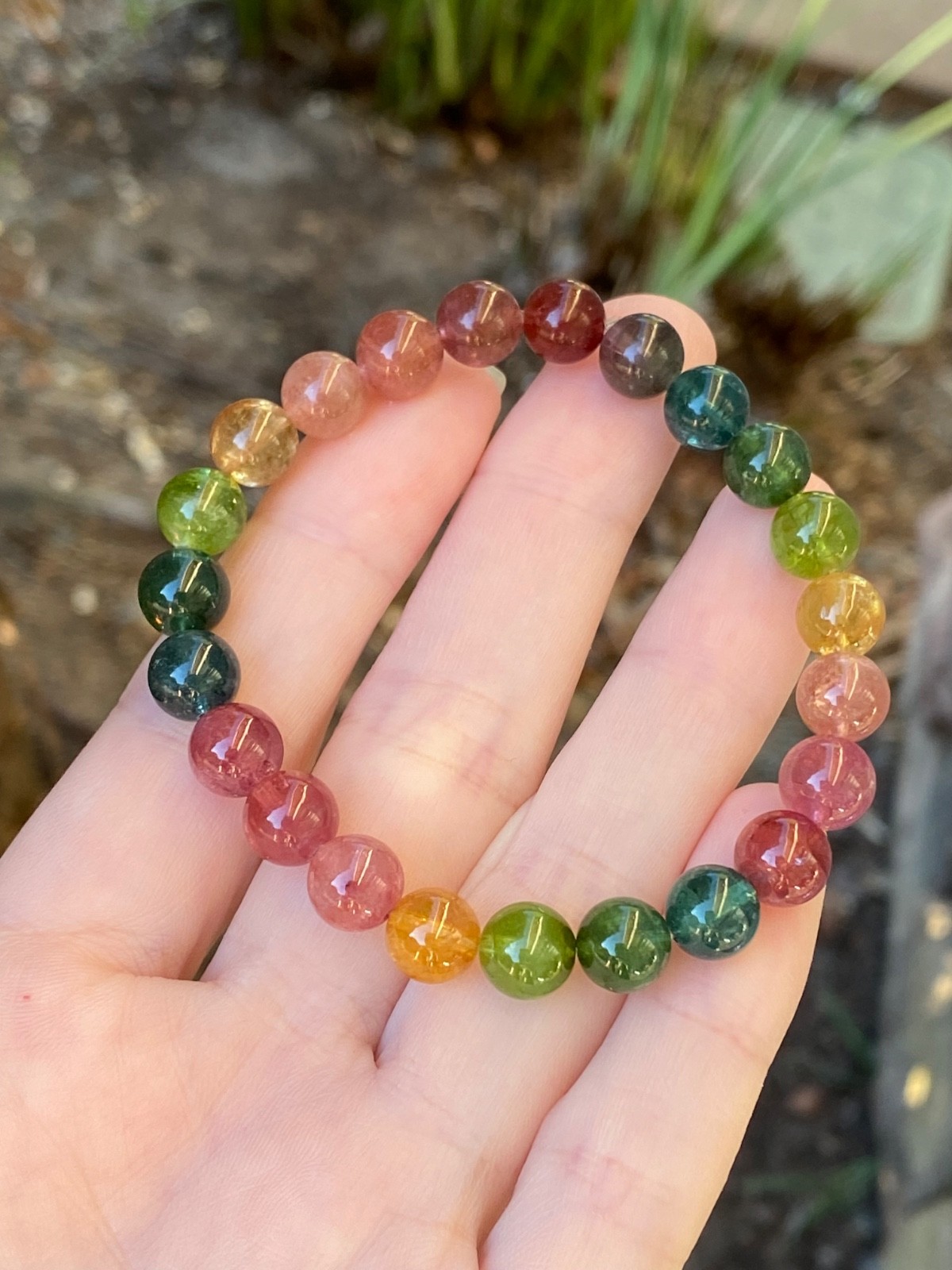 Certified Natural Multicolor Tourmaline Bracelet 8.4mm Rainbow Gemstone 6.5″