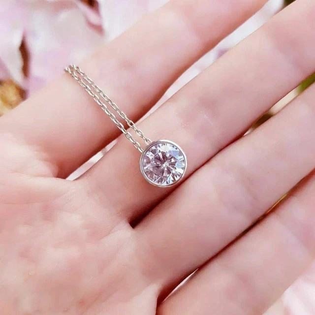 3 Ct Round Cut Bezel Set VVS1 Moissanite Solitaire Pendant 14k White Gold Finish