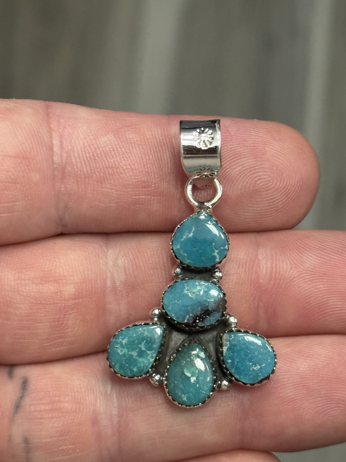 STERLING SILVER WHITE WATER TURQUOISE 5 STONE MIX SHAPE CLUSTER PENDANT .925
