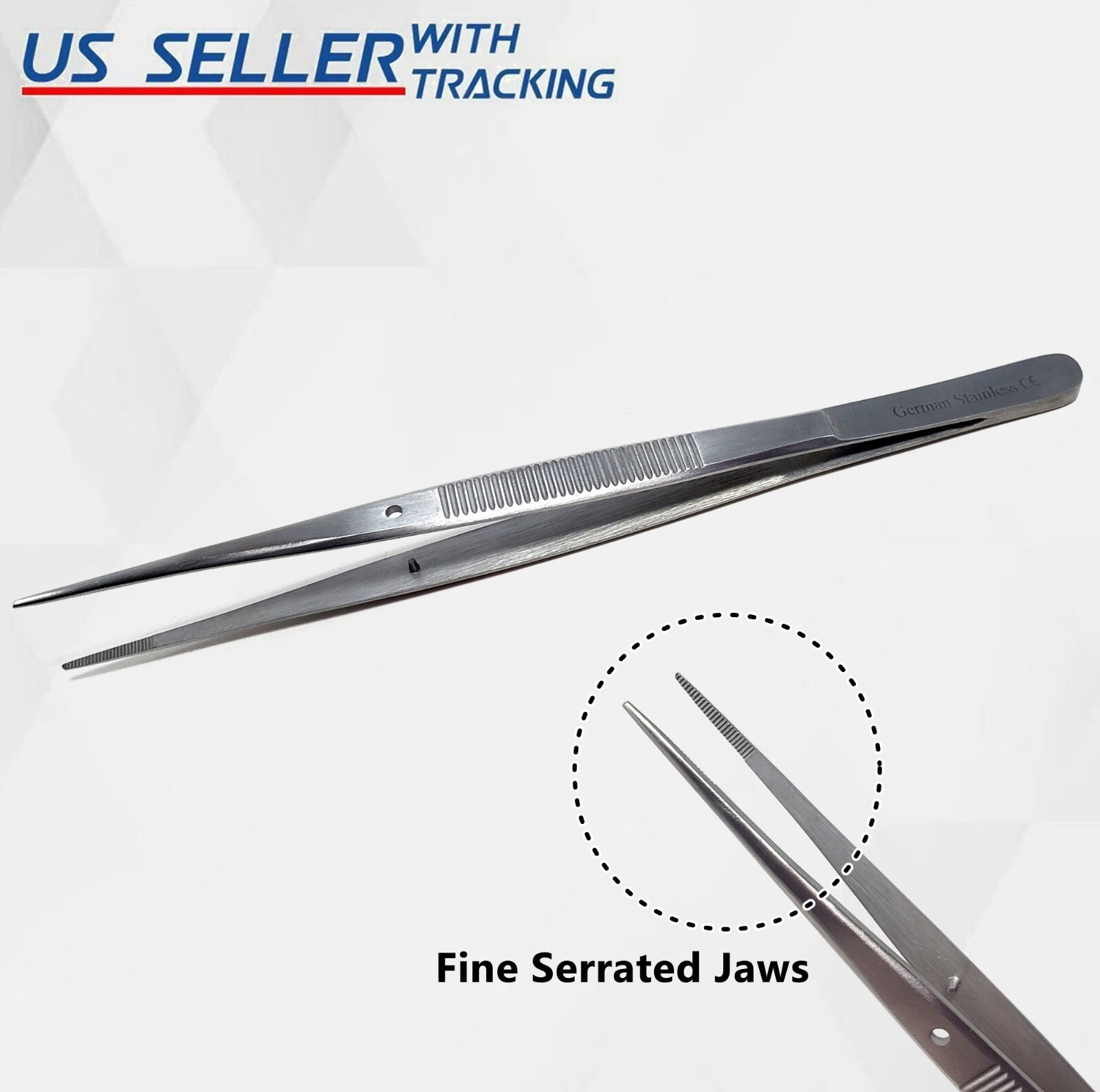 Gemstone Tweezers 6″ Fine Tip Diamond Tweezer Serrated Points Matt Finish