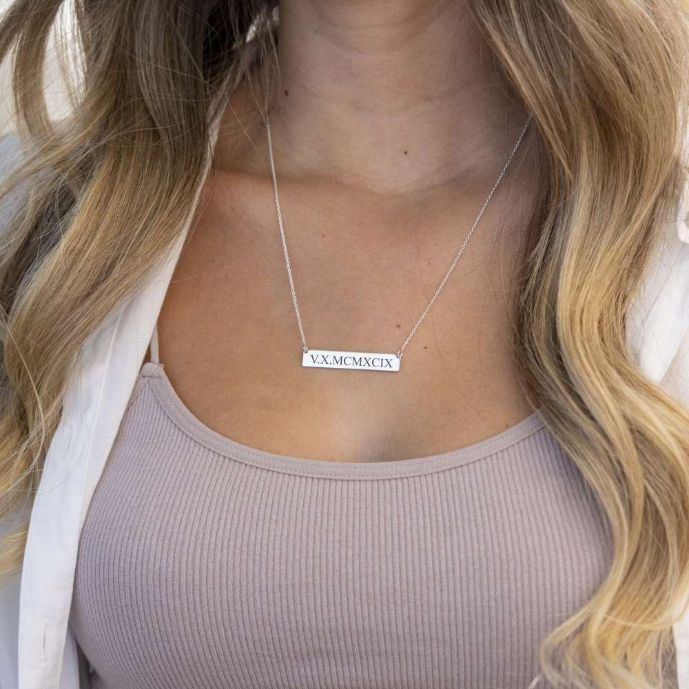 Roman Numeral Date Necklace personalized custom gift handmade