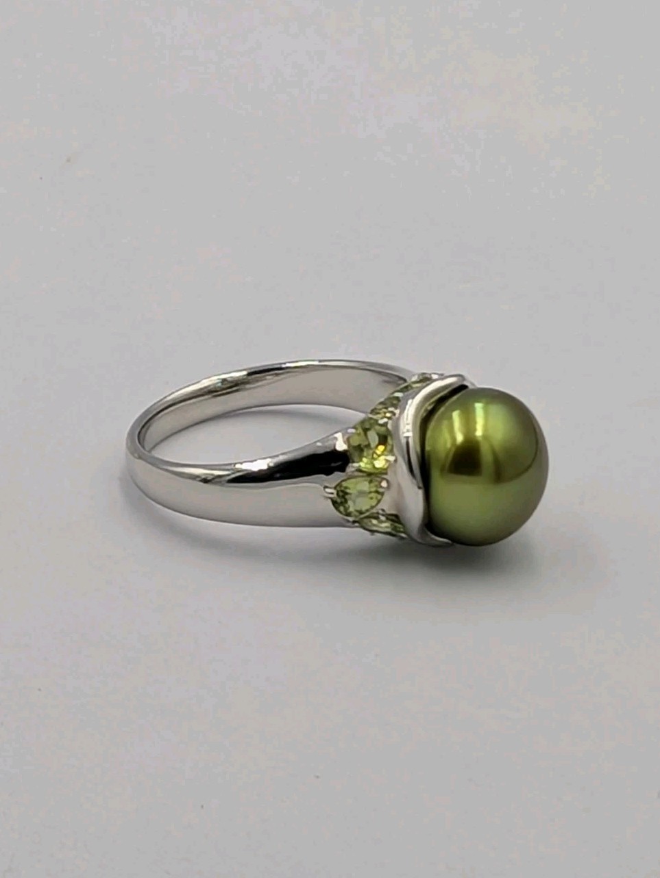 Honora Sterling Silver 11.3mm Dyed Green Pearl Peridot Cocktail 925 Ring Sz 9.75