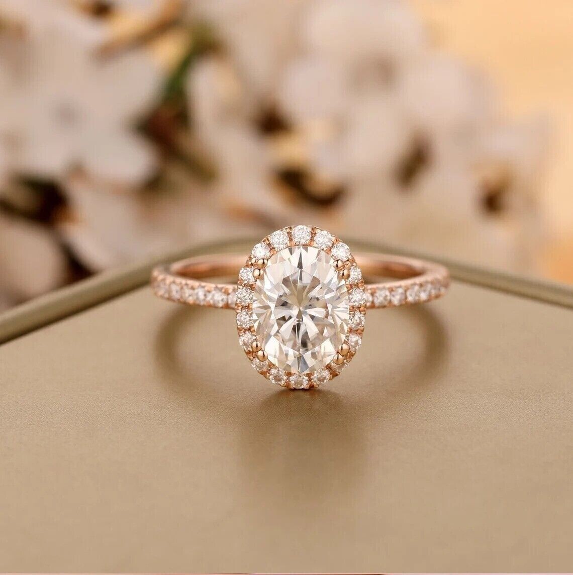 2 Ct Oval Simulated Diamond Women’s Halo Engagement Ring 14K Rose Gold Plated