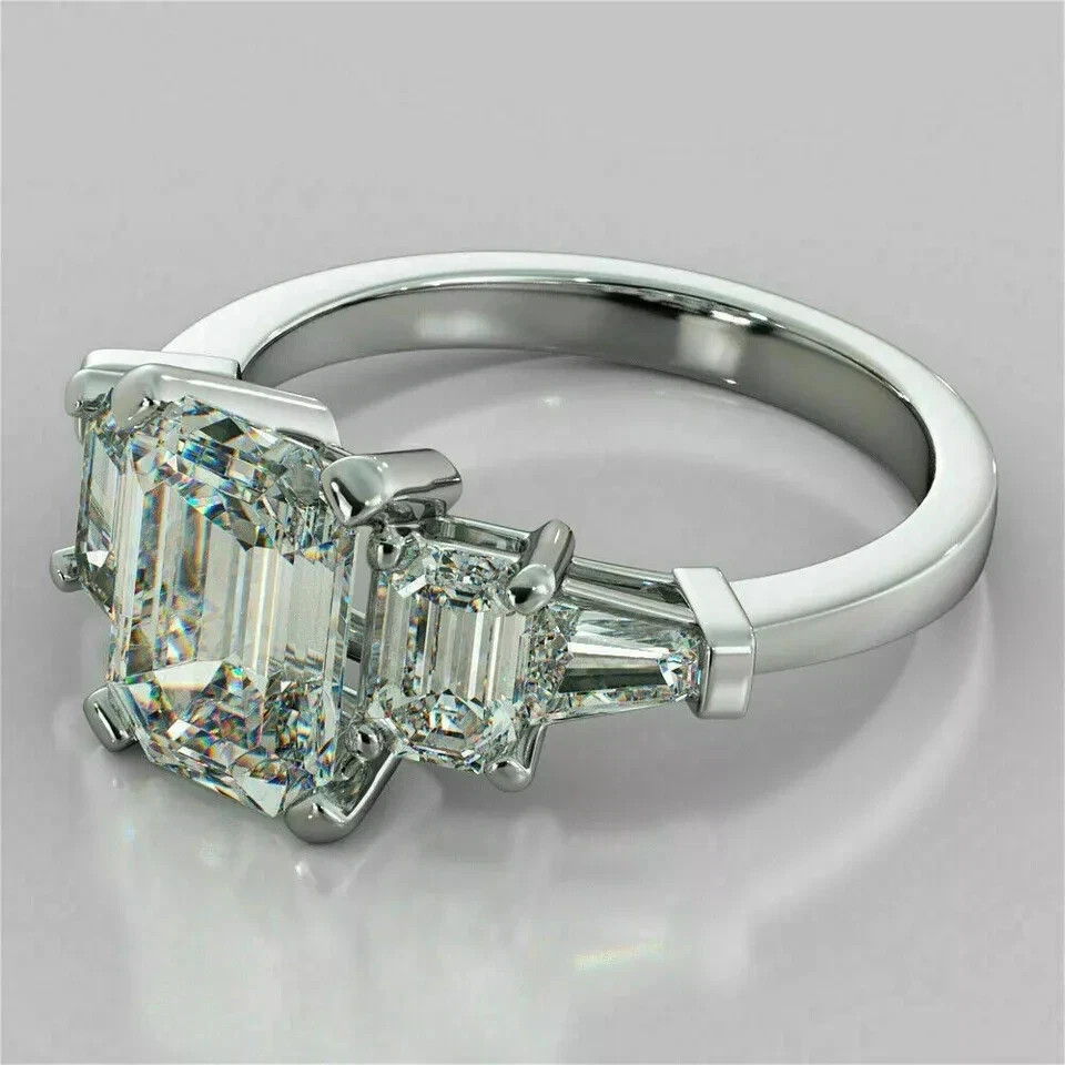 2.30Ct Lab Created Emerald Diamond Three Wedding Ring 14K White Gold Finish