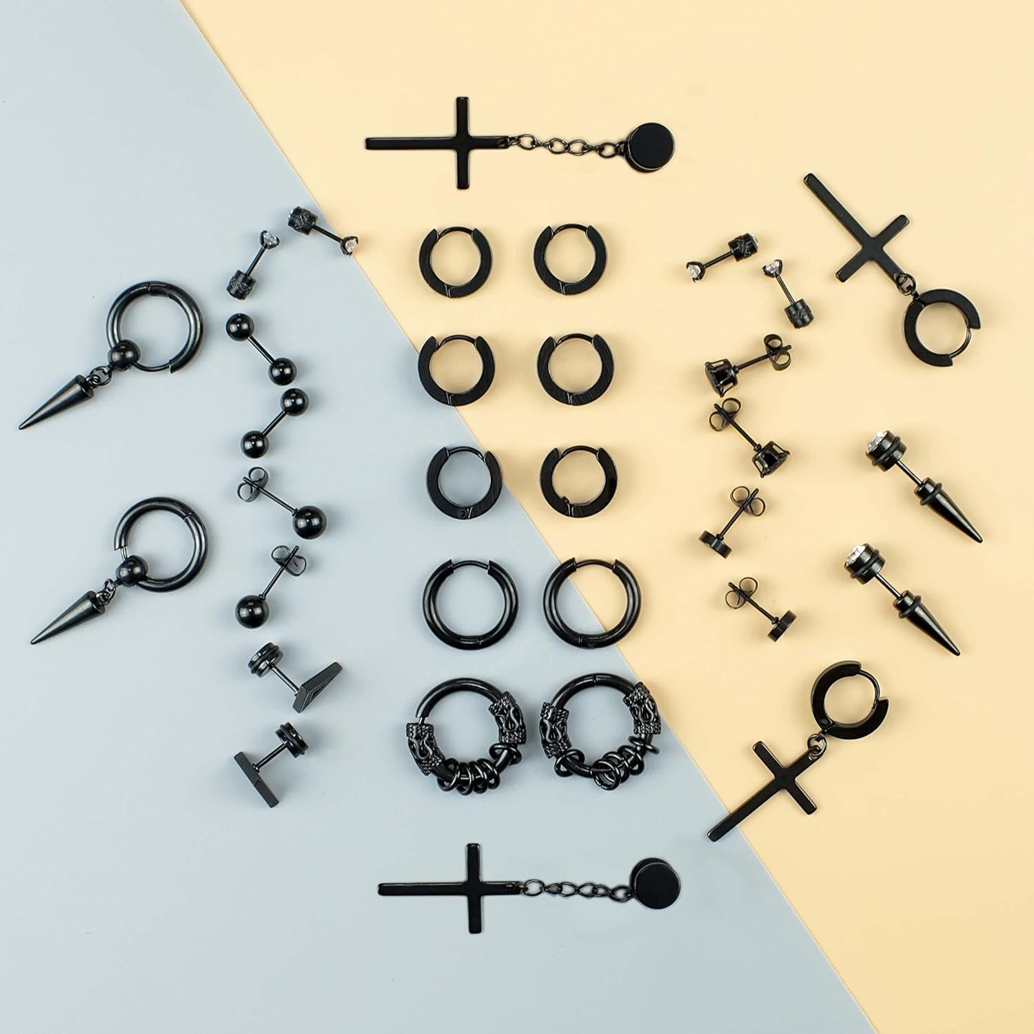 16 Pairs Earrings for Men, Stainless Steel Earrings Stud Kit for Men Women Fashi