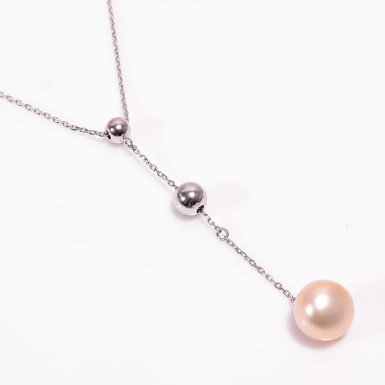 Pink Biwa Pearl Round Pendant Necklace 925 Sterling Silver Chain 15-17″ P-695