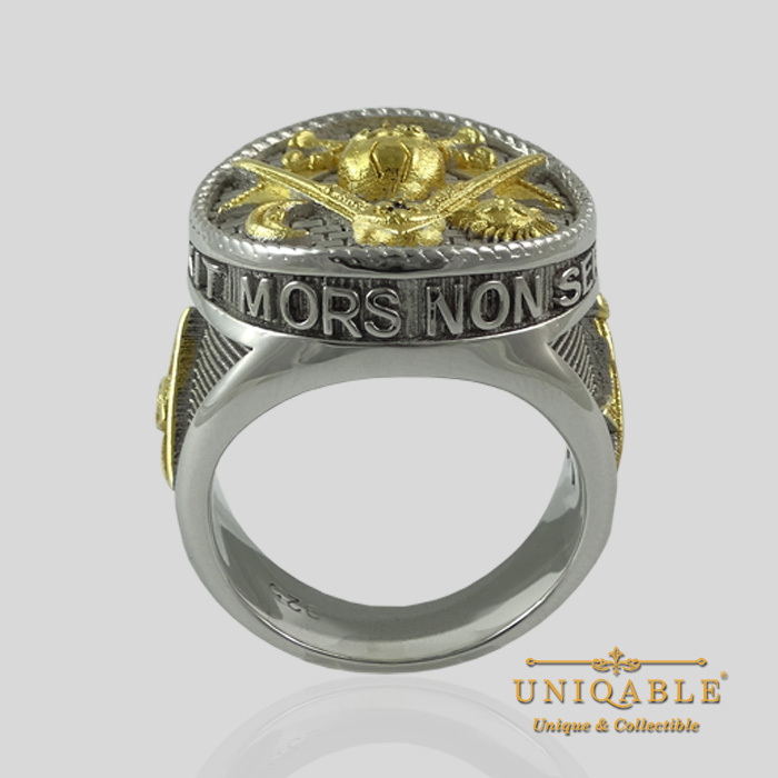 Masonic Memento Mori Skull Bones Ring Sterling Silver Gold Pl Freemason UNIQABLE