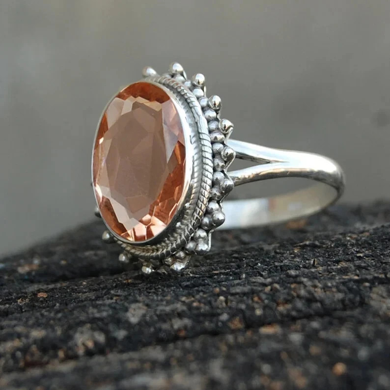 Morganite Oval Gemstone Ring, 925 Starling Silver Ring, Handmade Ring F.R 18