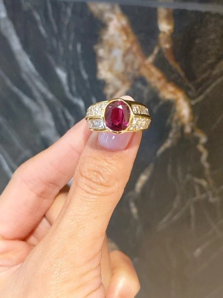 6.80 Ct Oval Cut Natural Ruby & Diamond Wedding Ring 14K Yellow Gold