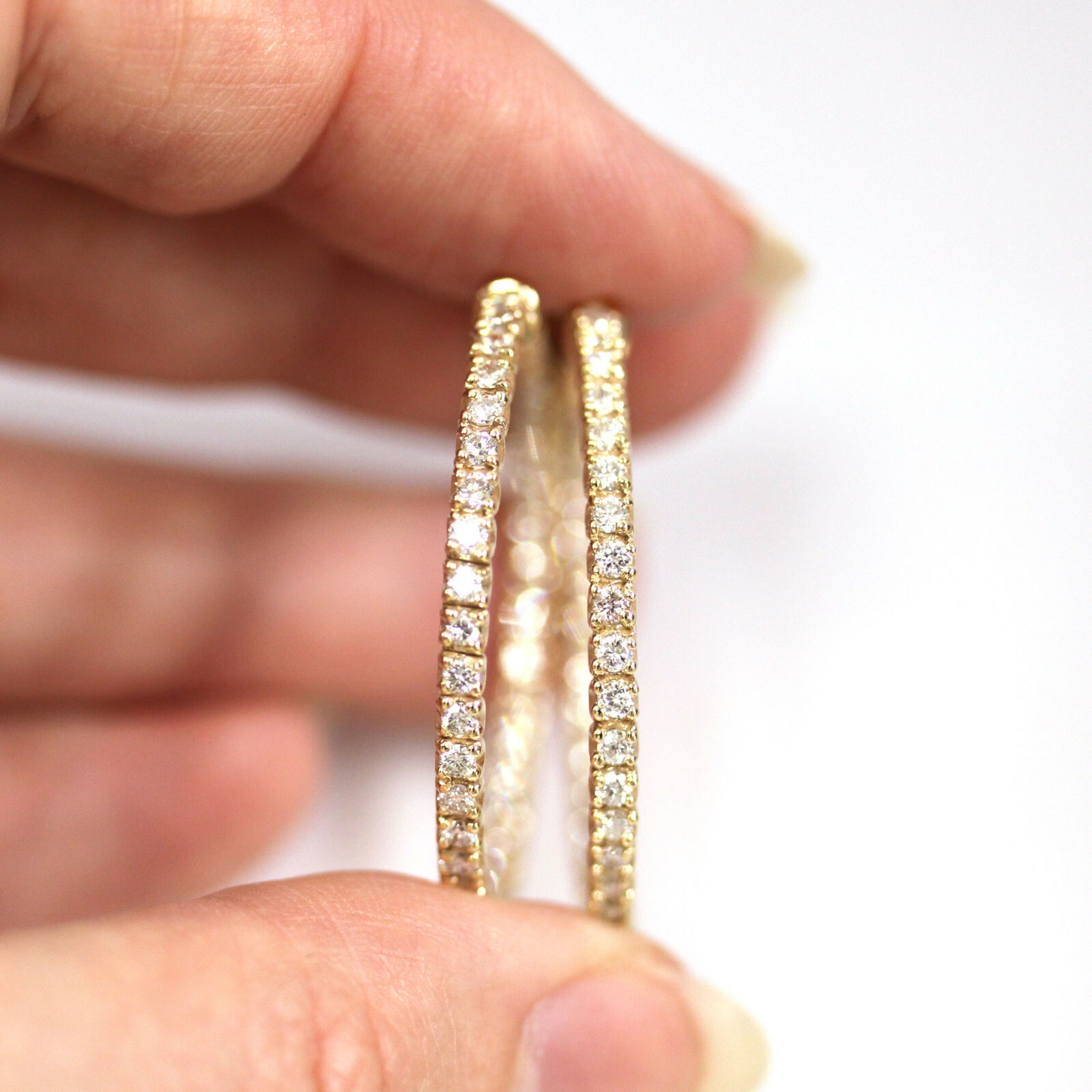 1.5 ctw Natural Diamond Solid 14k Yellow Gold Inside Out Hoop Earrings 1.38 In