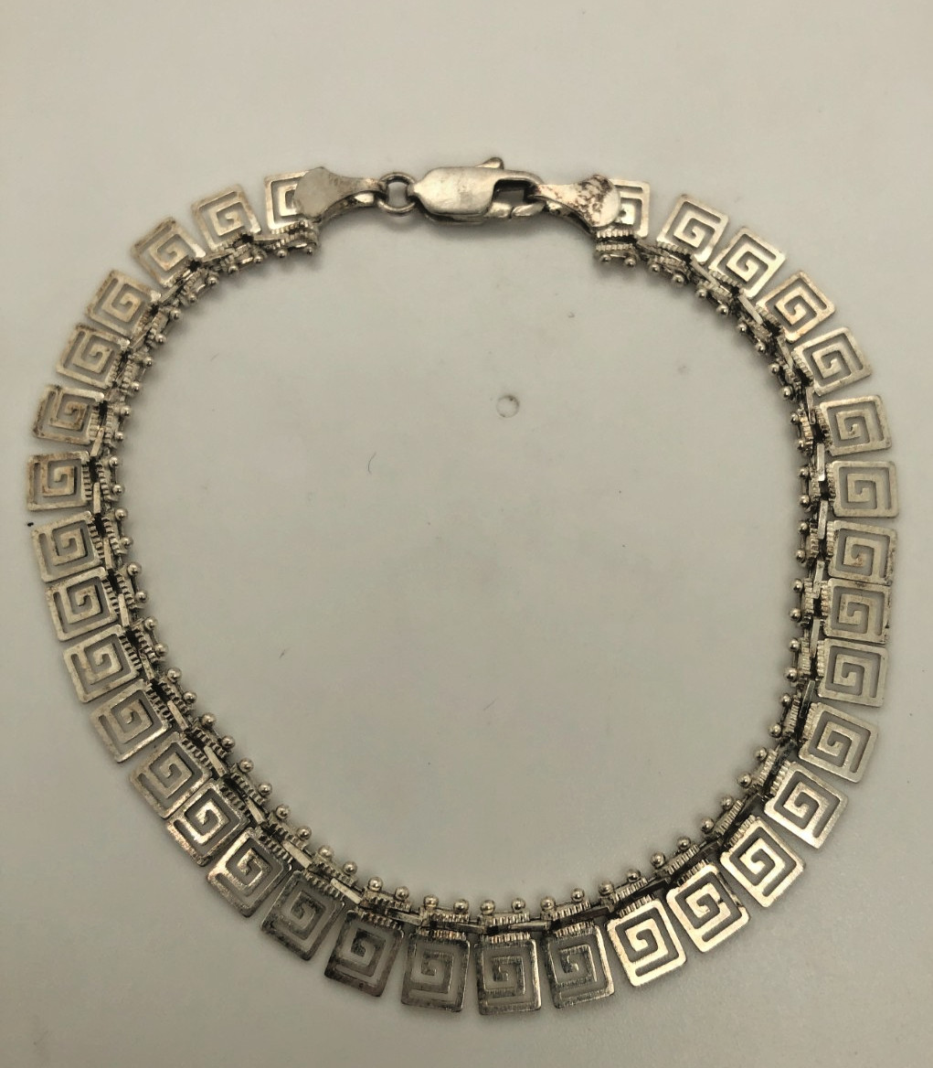 Greek Key Tribal 925 Sterling Silver Bracelet