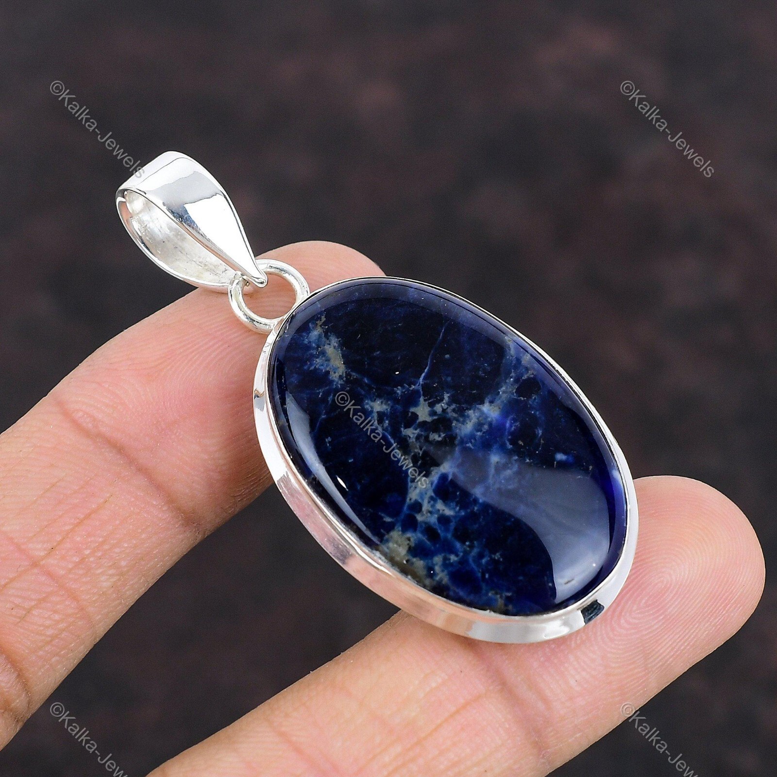 Natural Sodalite Gemstone Pendant Blue 925 Sterling Silver Indian Jewelry