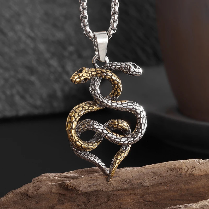Ouroboros Snakes Heart Necklace Jewelry Love Vintage Look Gothic Pendant