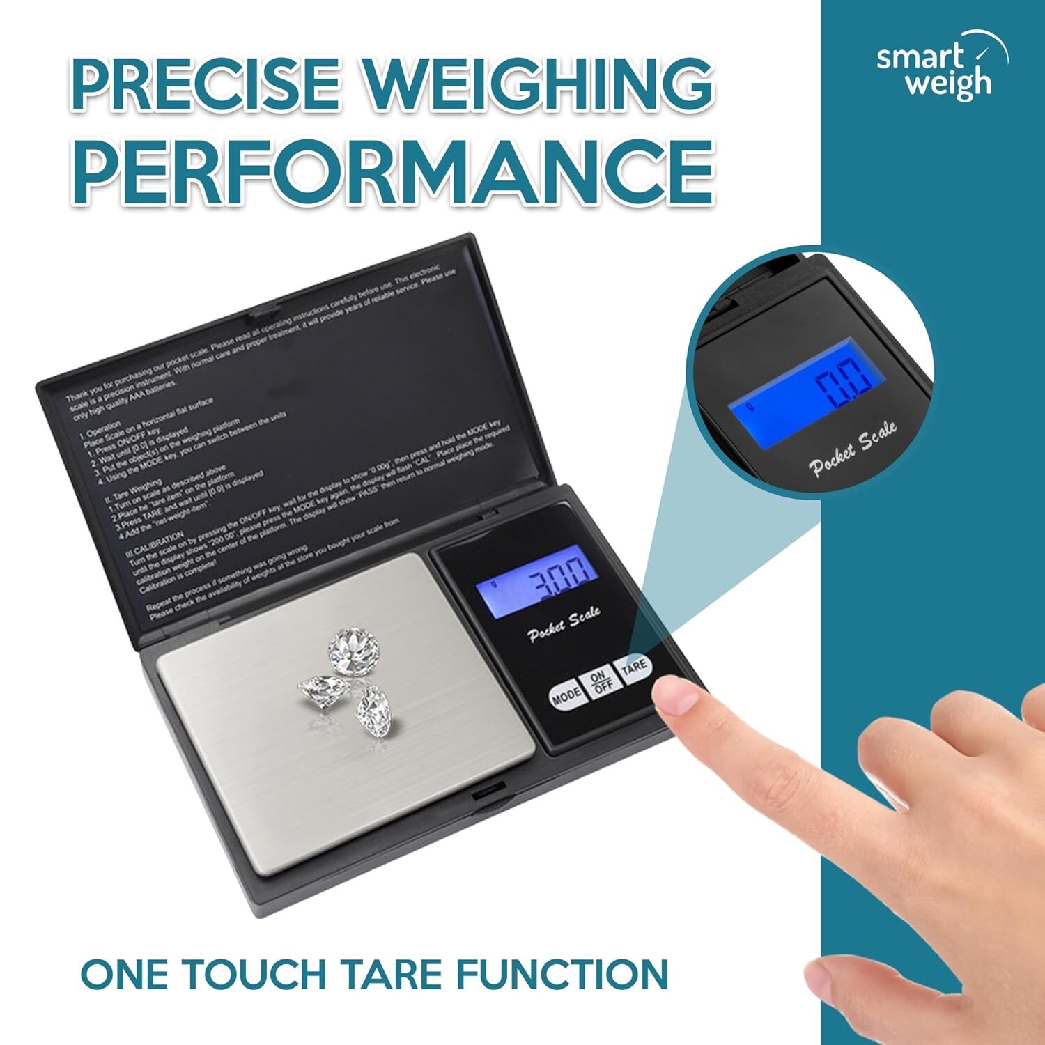 Smart Weigh Digital Pocket Gram Scale, 200g x 0.01g, Jewelry, Food, Medicine