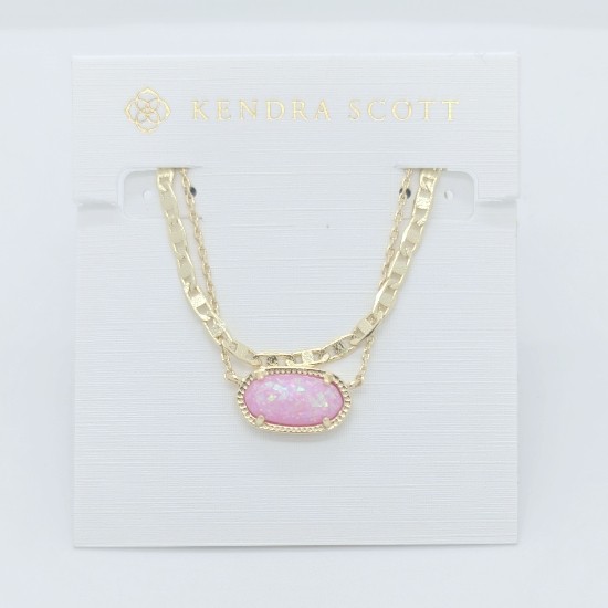 Kendra Scott Elisa Multi Strand Gold Pendant Necklace In Pink Opal