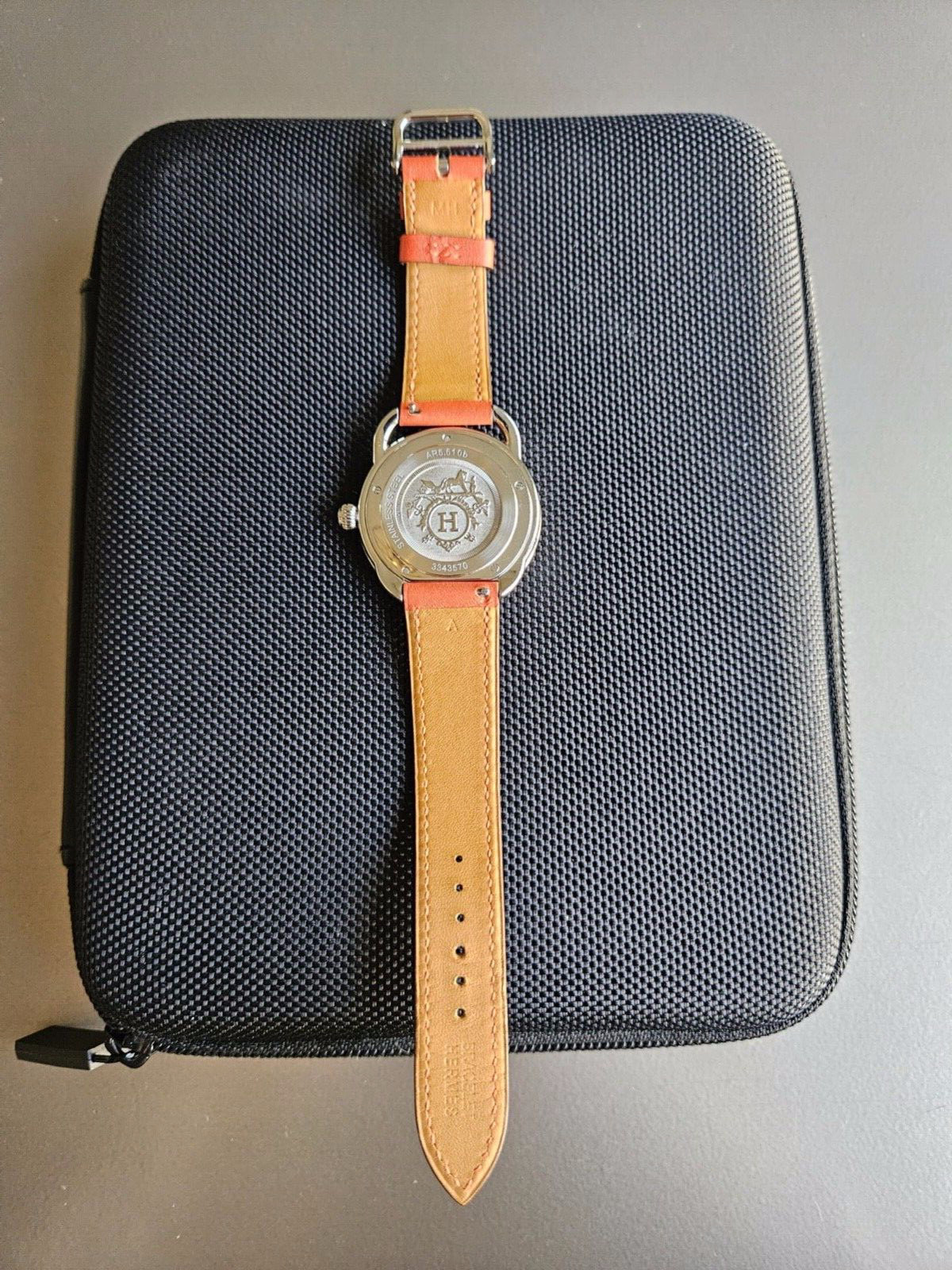 Hermes Arceau Red Horse Knight Outline “Casaque” Quartz Timepiece; Rare+Cool