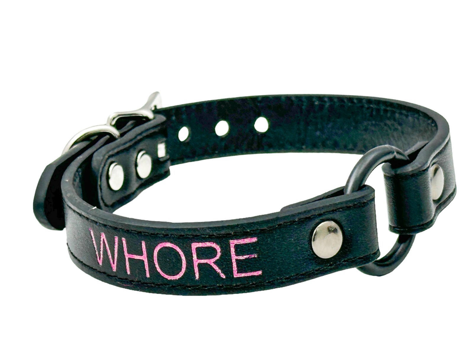 Name Black Ring Choker BDSM Collar Vegan Leather Necklace O Ring Fetish Ball