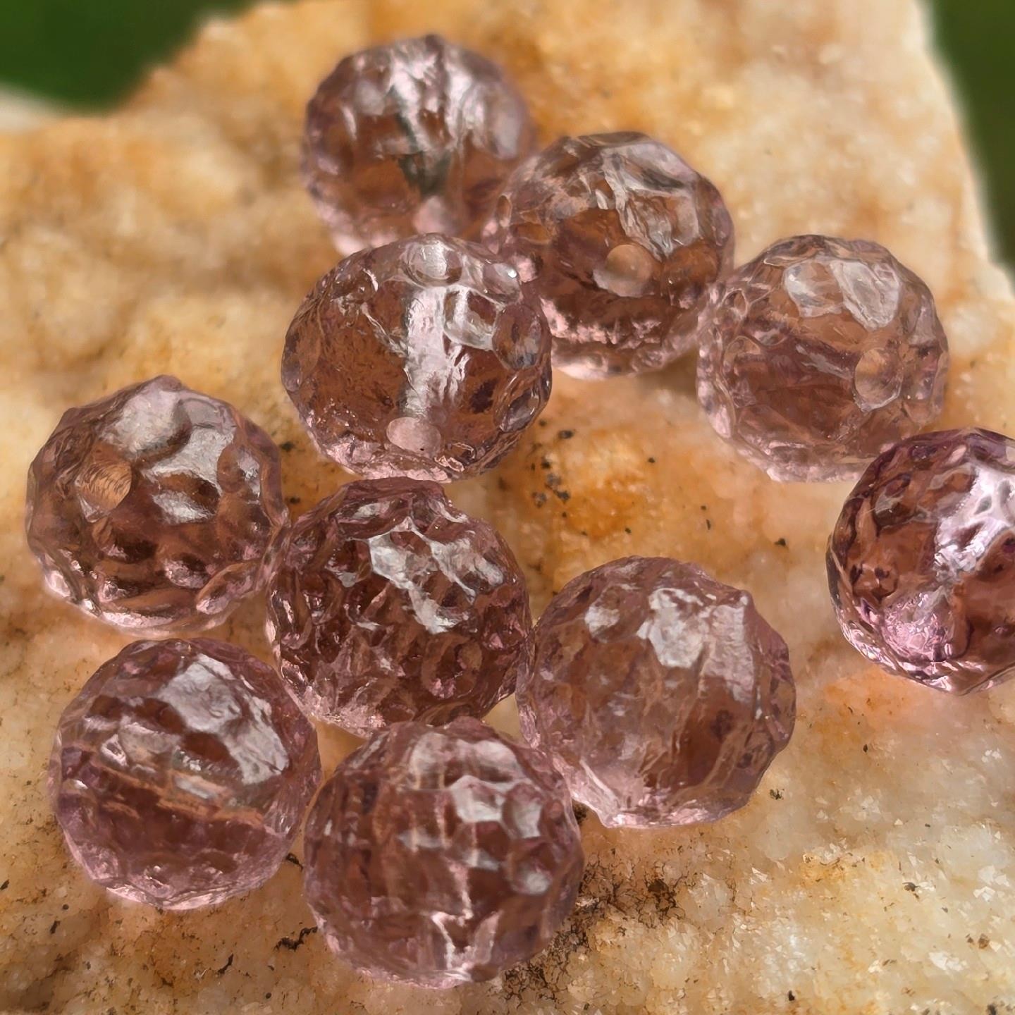 Vintage German Lavender Glass Beads Textured Translucent Old Stock 8mm 10pc