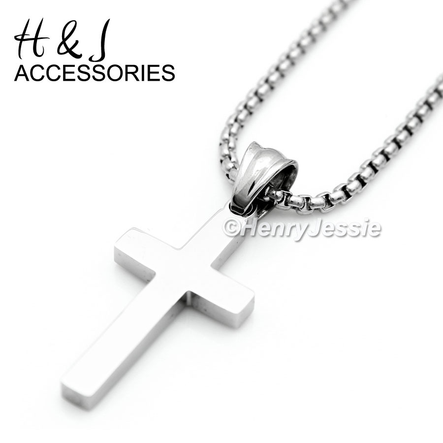16-30″Stainless Steel 1.5mm Silver Box Link Chain Simple Plain Cross Pendant*P67