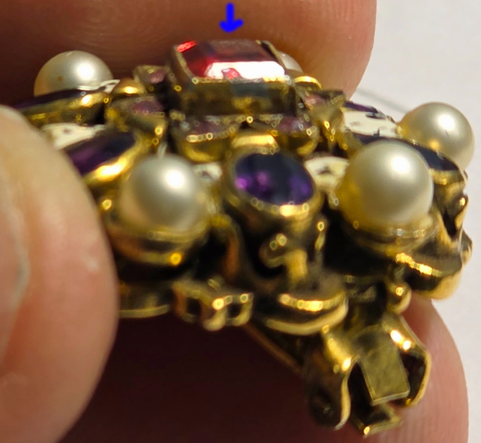 RARE Vintage Earrings w/ Amethyst?, Faux Pearls & Stones by R. De Rosa
