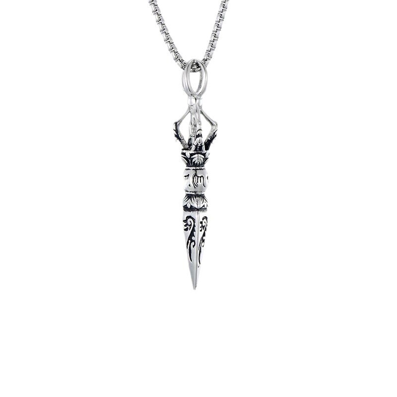 MEN Stainless Steel Casting Buddhism Pestle Vajra Weapon Pendant Necklace