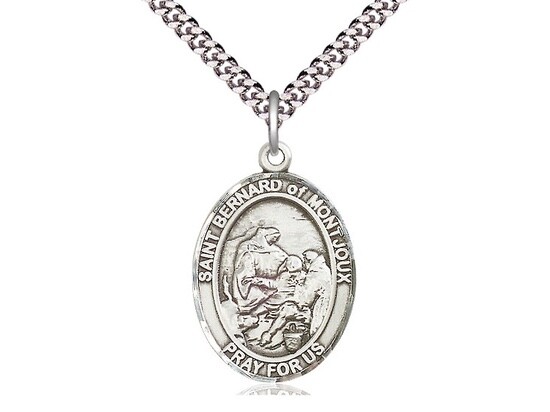 St Bernard Sterling Silver Pendant on a 24″ Light Rhodium Heavy Curb Chain.