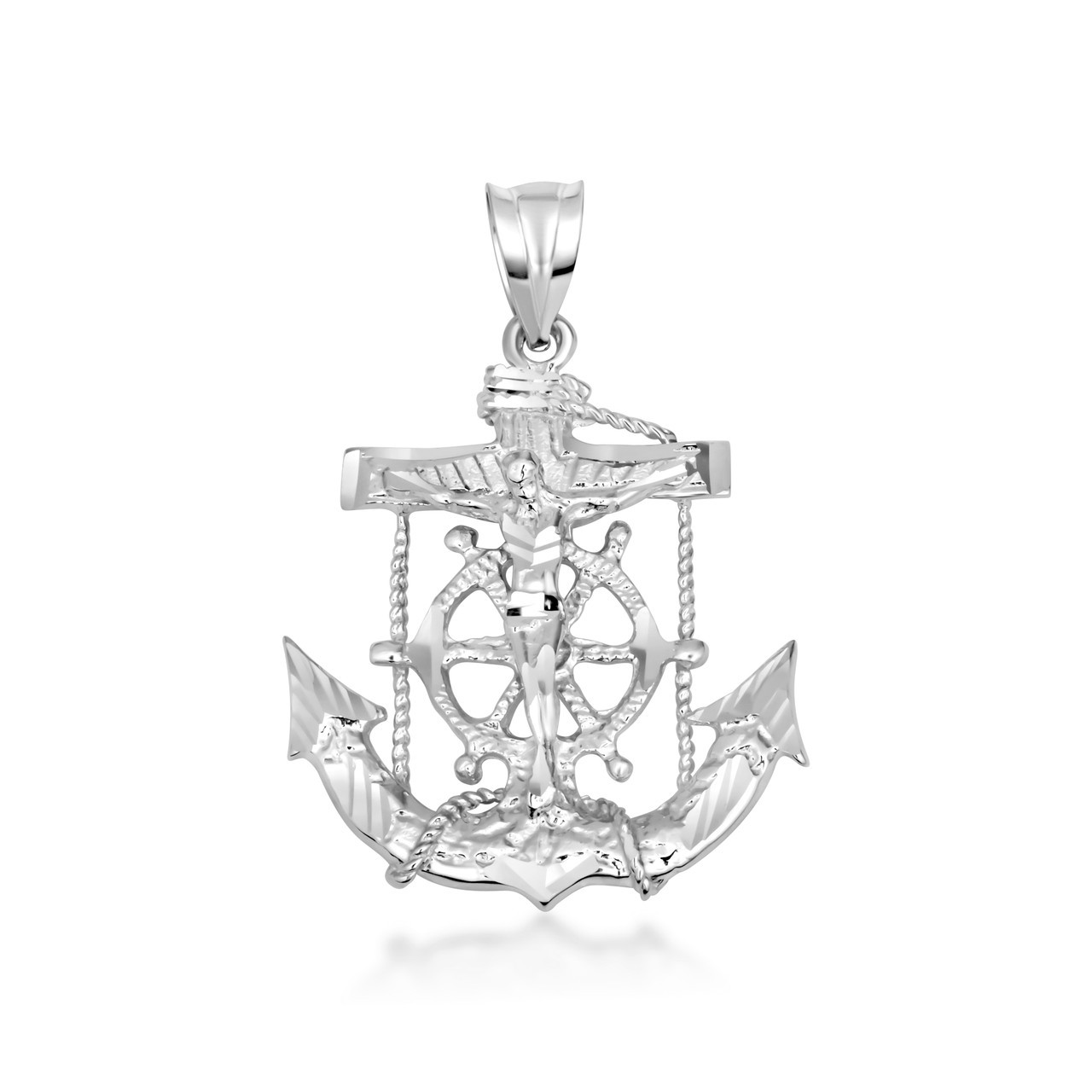 .925 Sterling Silver Mariner Crucifix Cross Anchor Pendant