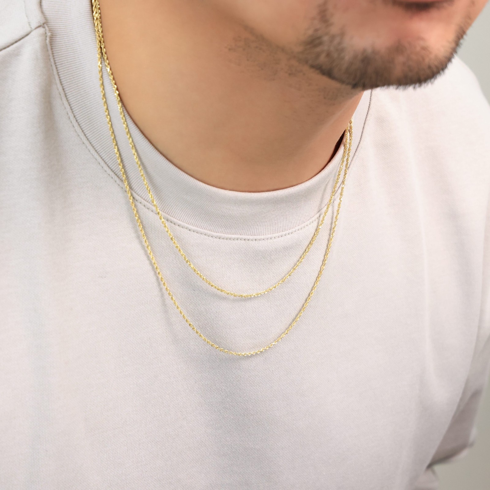 14K Yellow Gold Diamond Cut Rope Chain Necklace 1.5mm – 5mm, Men Women 16″- 30″