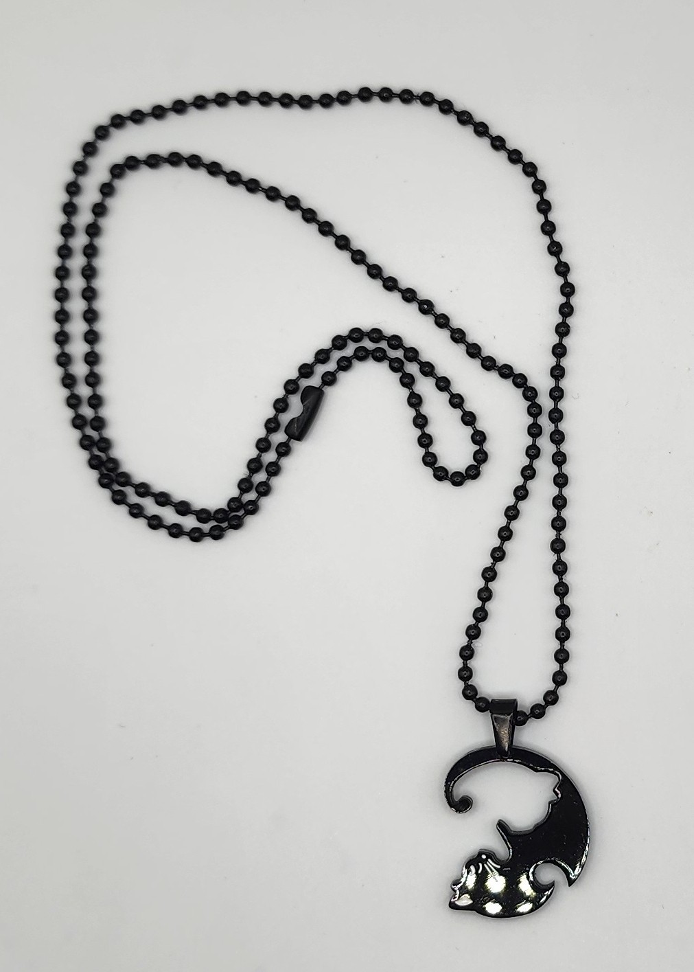 Black Cat Crescent Moon Pendant Necklace Gothic Ball Chain 21 Inch