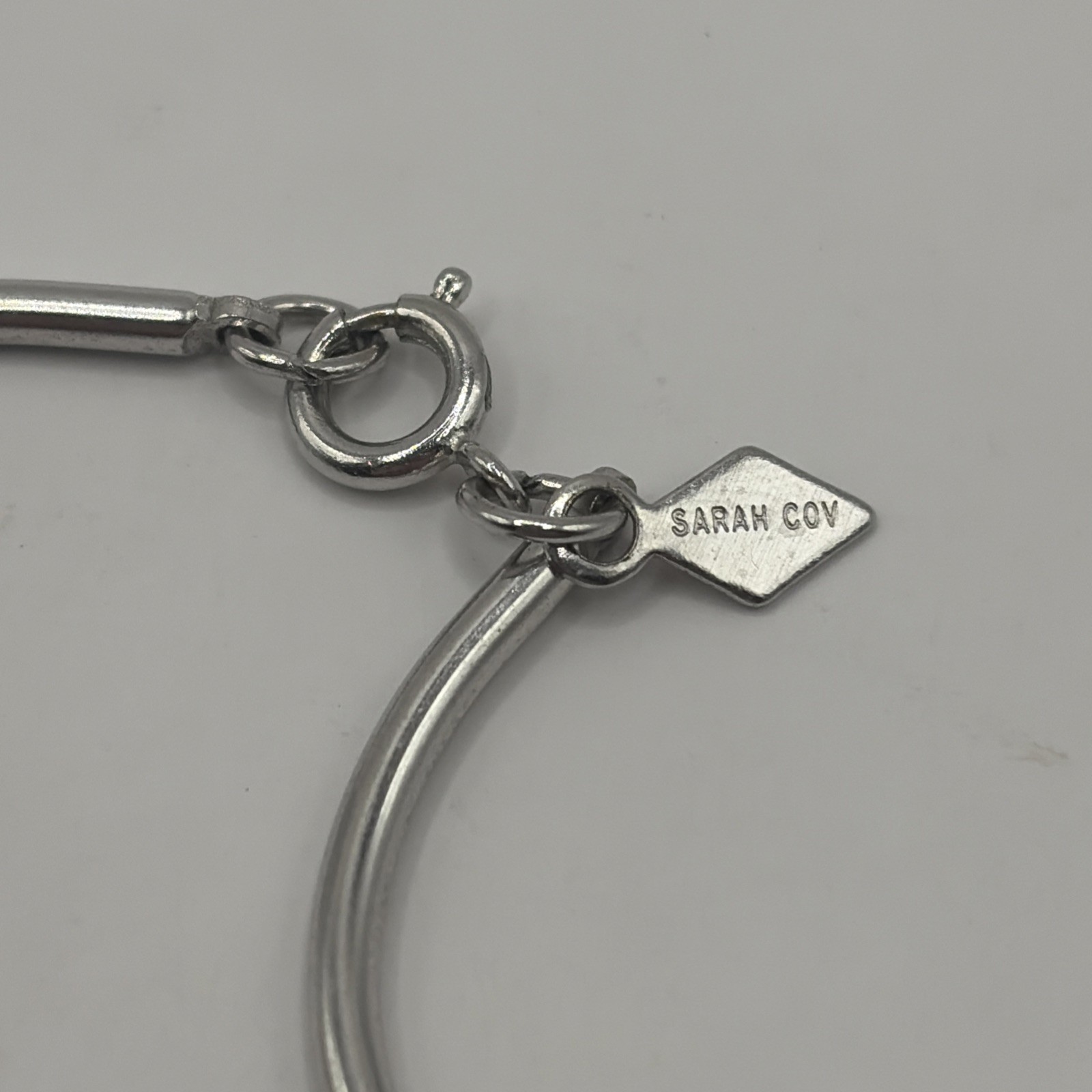 Vintage Sarah Coventry Silver Tone Curved Bar Necklace Minimalist 1970s- 15 Inch