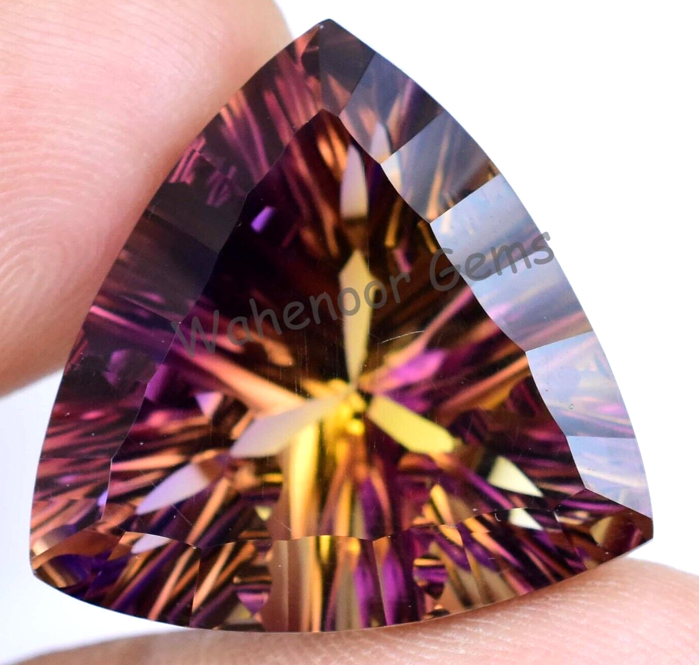 Flawless Natural Bi-Color Ametrine 27.45Ct Trillion Certified Untreated Gemstone