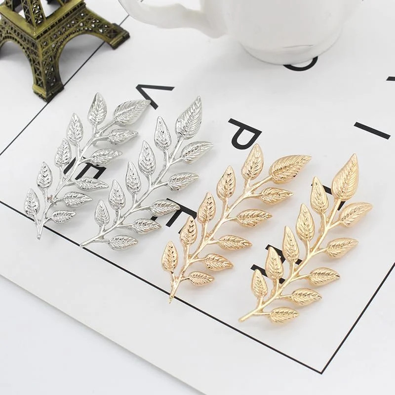 Gentlemen Gold Silver Leaf Brooches Simple Elegant Retro Double Leaf Collar Pin