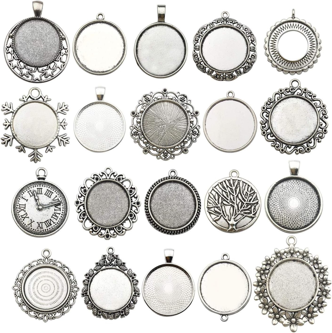 20pcs Mixed Fit 25mm Blank Bezel Pendant Trays Base Antique Silver