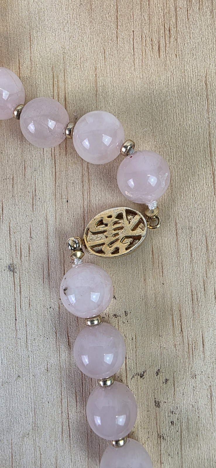 Vintage Chinese Export Necklace, Carved Rose Quartz Flower, Signed Asian Figural