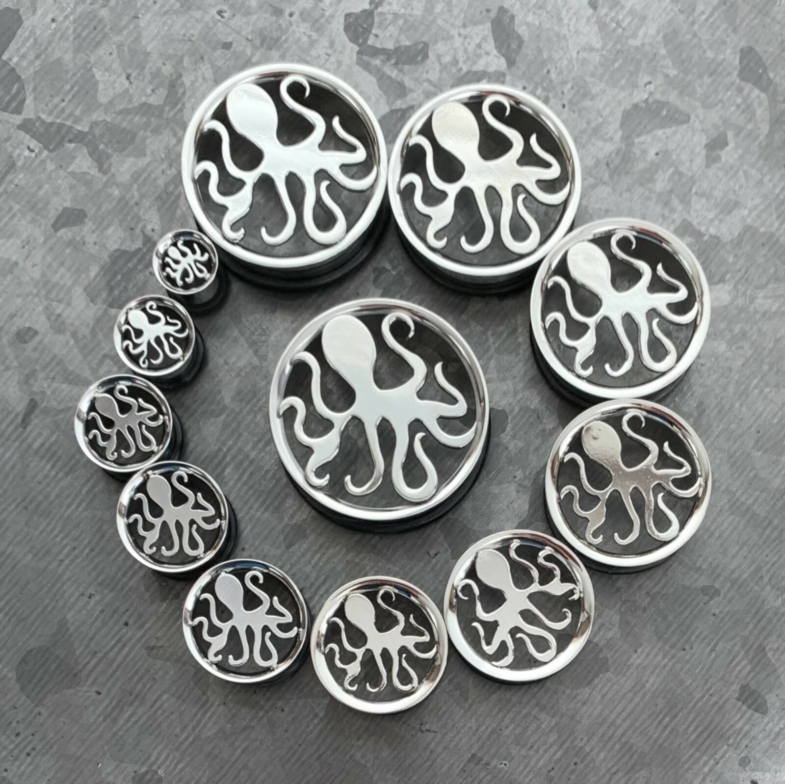 PAIR Octopus Surgical Steel Single Flare Tunnels Plugs Earlets Gauges 8mm-30mm