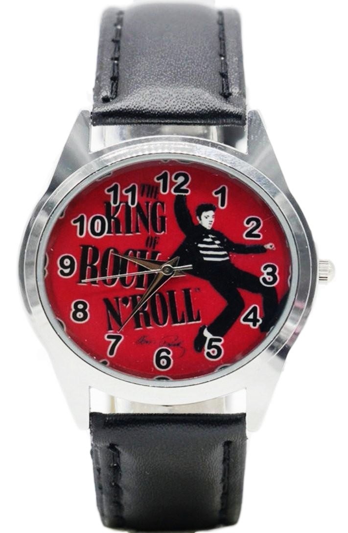 Elvis Presley The KING of ROCK N’ ROLL Red Bckg Genuine Leather Band Timepiece