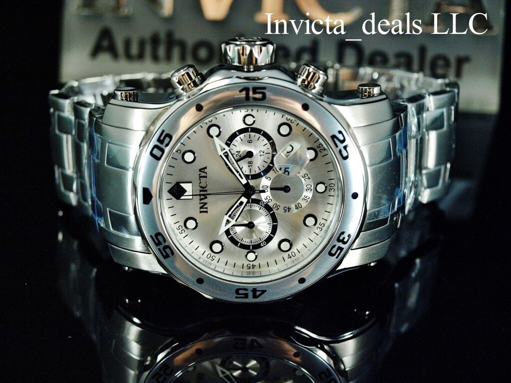Invicta Men’s 48mm Pro Diver SCUBA Chronograph SILVER DIAL ALL Silver Tone Watch