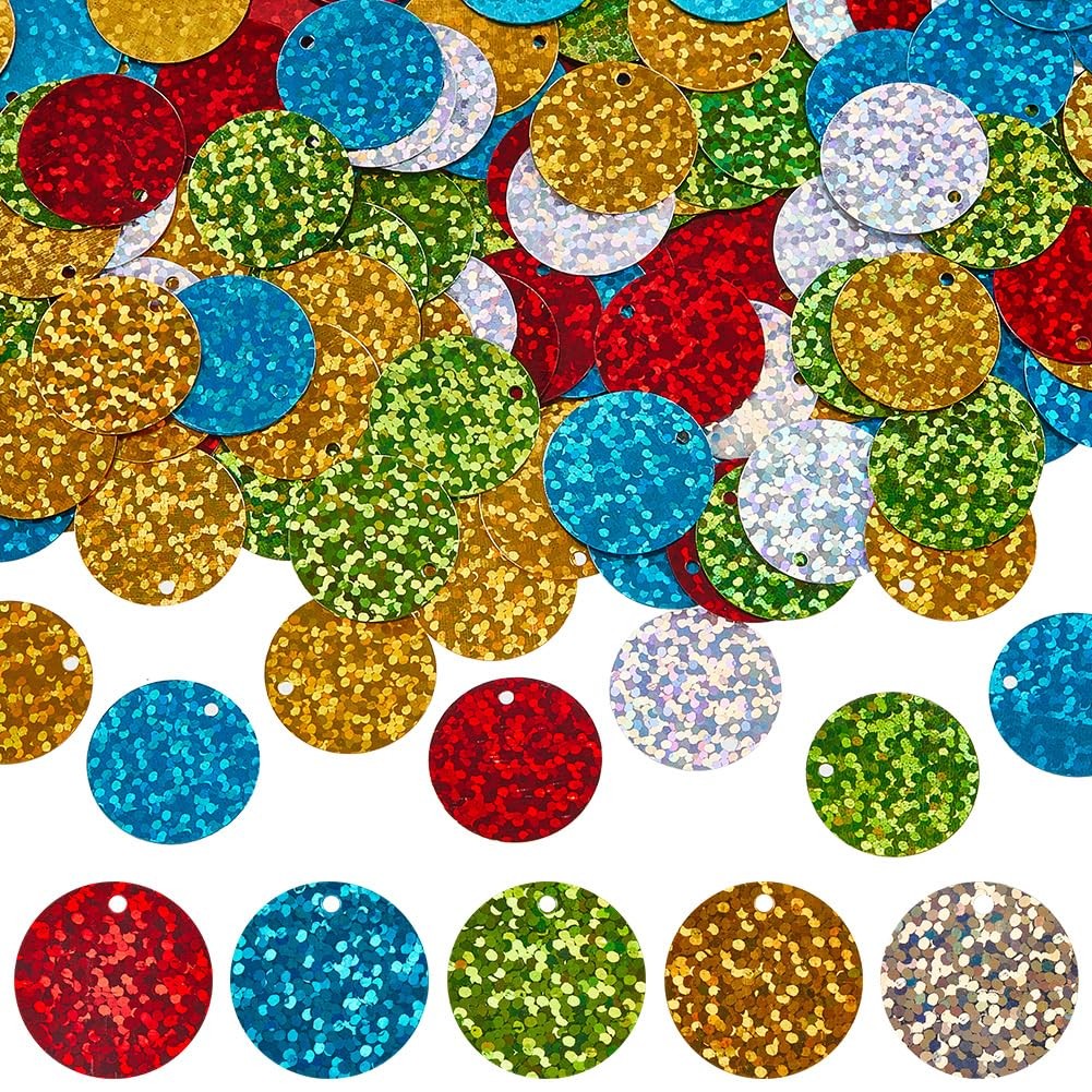 SUNNYCLUE 600Pcs 5 Colors Round Sequins Flat Sequin Paillettes 20mm Plastic P…