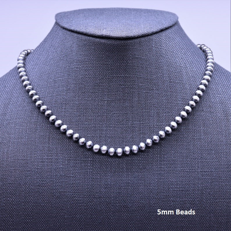 Sterling Silver Native American Desert Navajo Pearls Beaded Necklace 3mm to 8mm