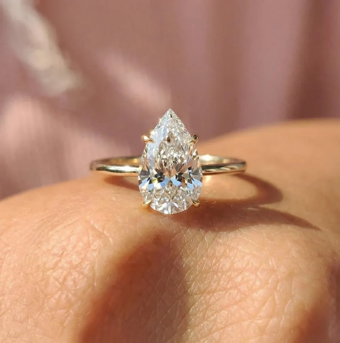Women’s 3 CT Pear Cut Diamond Engagement Solitaire Ring 14K Yellow Gold Over