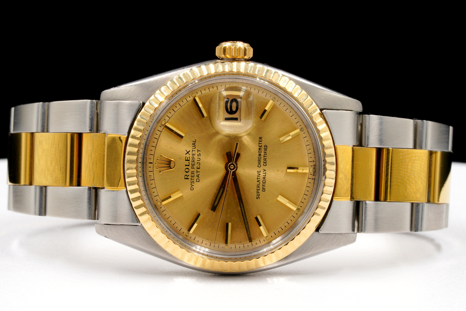 Rolex Datejust Mens 2Tone Yellow Gold and Stainless Steel Gold Dial 1601