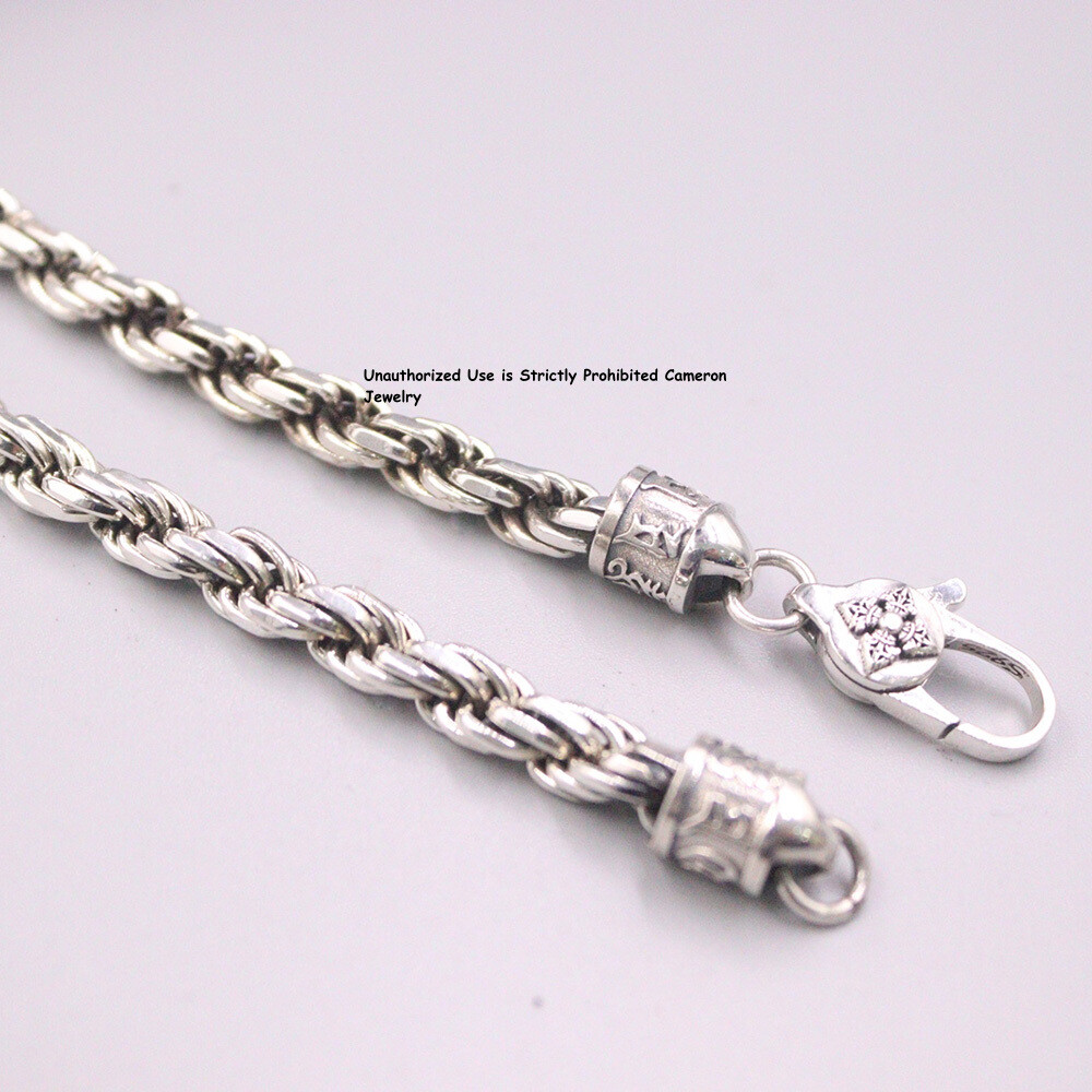 Pure S925 Sterling Silver Chain Men 4mm Twist Rope Link Necklace 34-35g 21.6inch