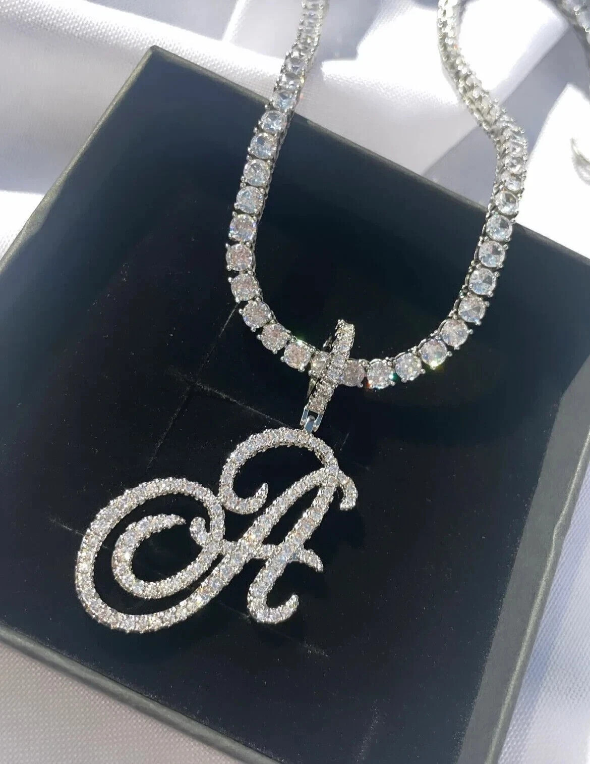 2Ct Round Cut Real Moissanite Initial A Pendant 14k White Gold Plated Silver