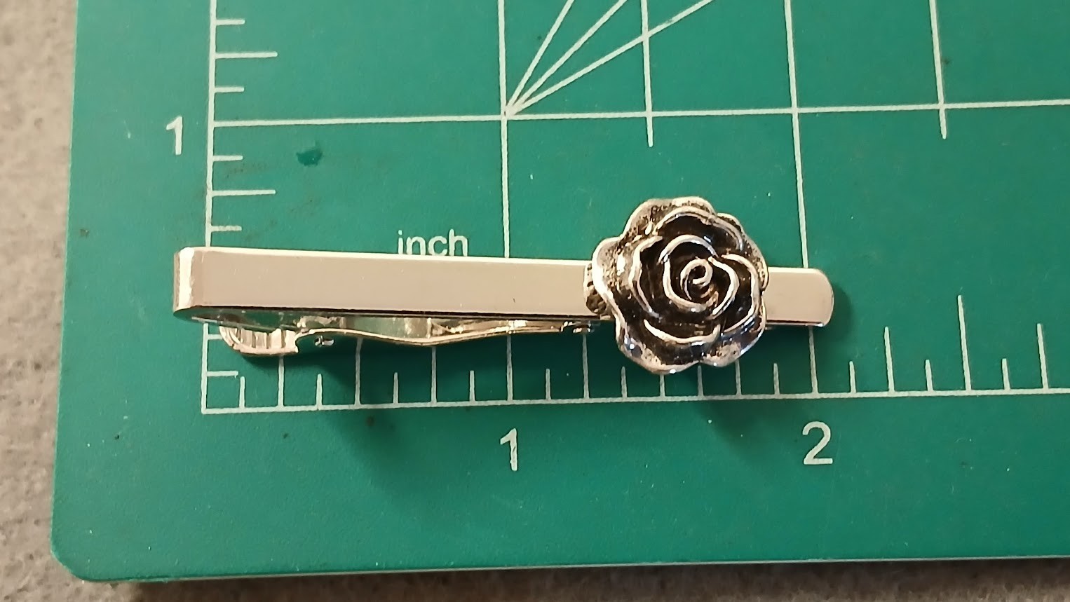Antique Silver Rose Tie Clip Bar Cufflinks