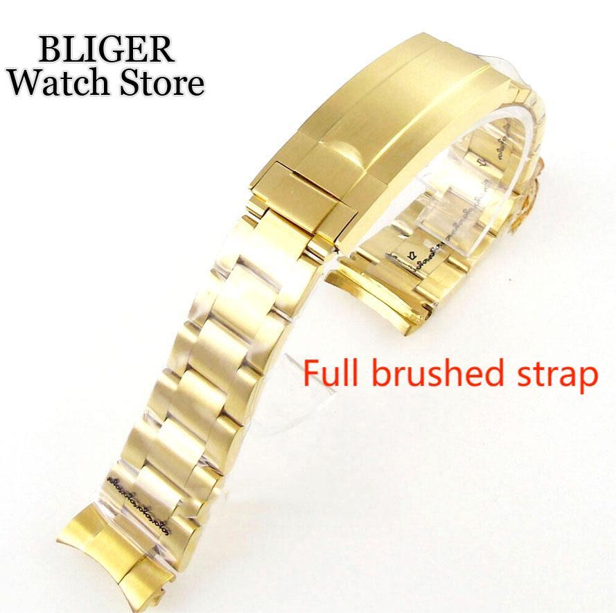 20MM Width Black Gold Brushed/Polished Oyster Strap Bracelet Slide Lock Clasp