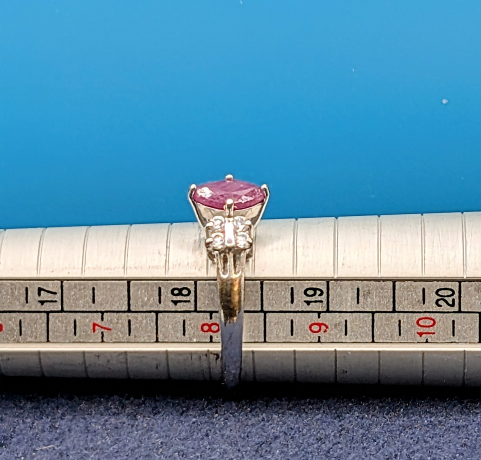 Vintage Ruby & Diamond Sterling Silver Ring 925 RJ 8 Size 8 💍 👀 🎁 SHIPS FREE!