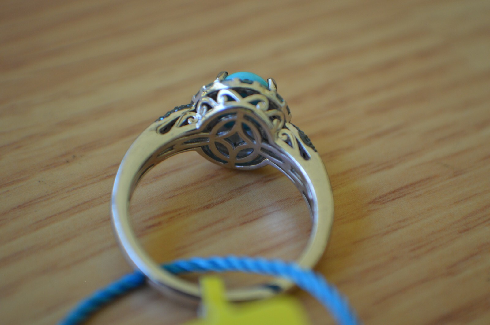 1.90ct AZ Sleeping Beauty Turquoise /Diamond Ring Platinum over Fine Silver Sz 9