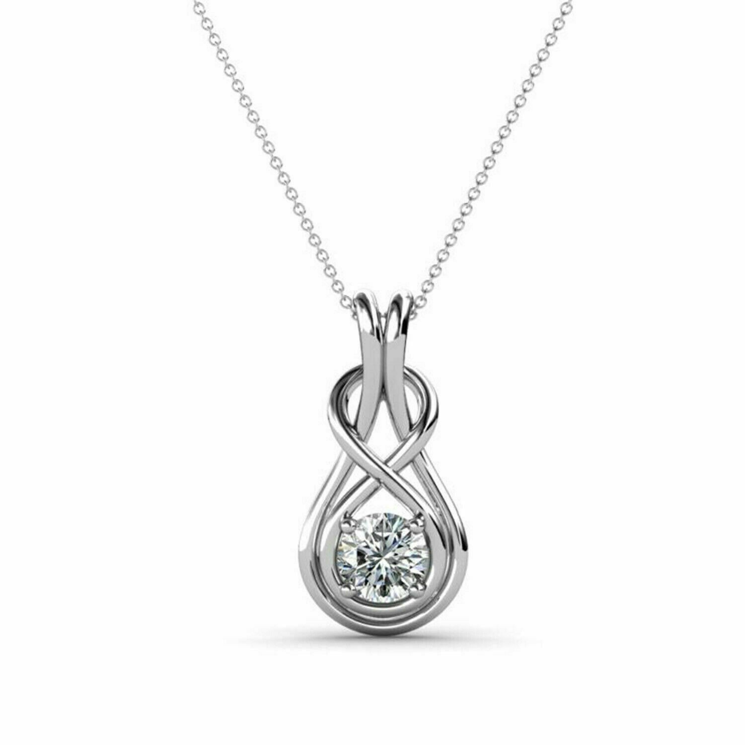 1.10CT Round Cut Diamond Infinity Pendant Necklace 14k White Gold Finish Chain